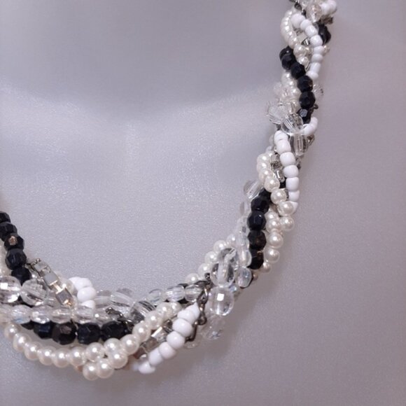 3/$20 Twisted Multi Strand Beaded Statement Necklace Pearl Rhinestone Gunmetal - Picture 7 of 13